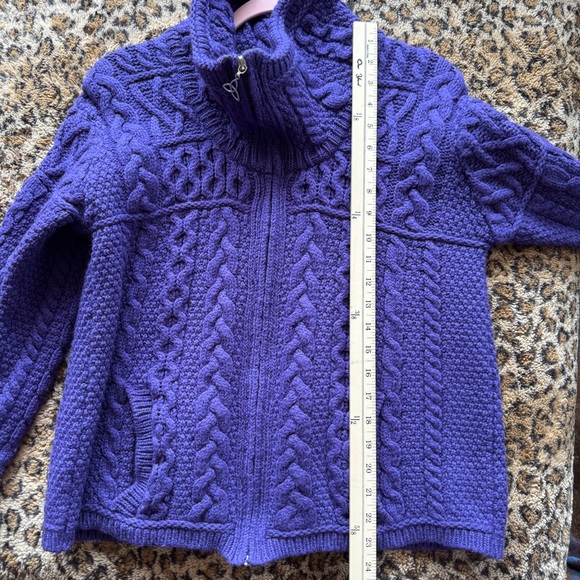Aran Crafts $140 Merino Cardigan Sweater Double Collar Zip - Picture 7 of 10